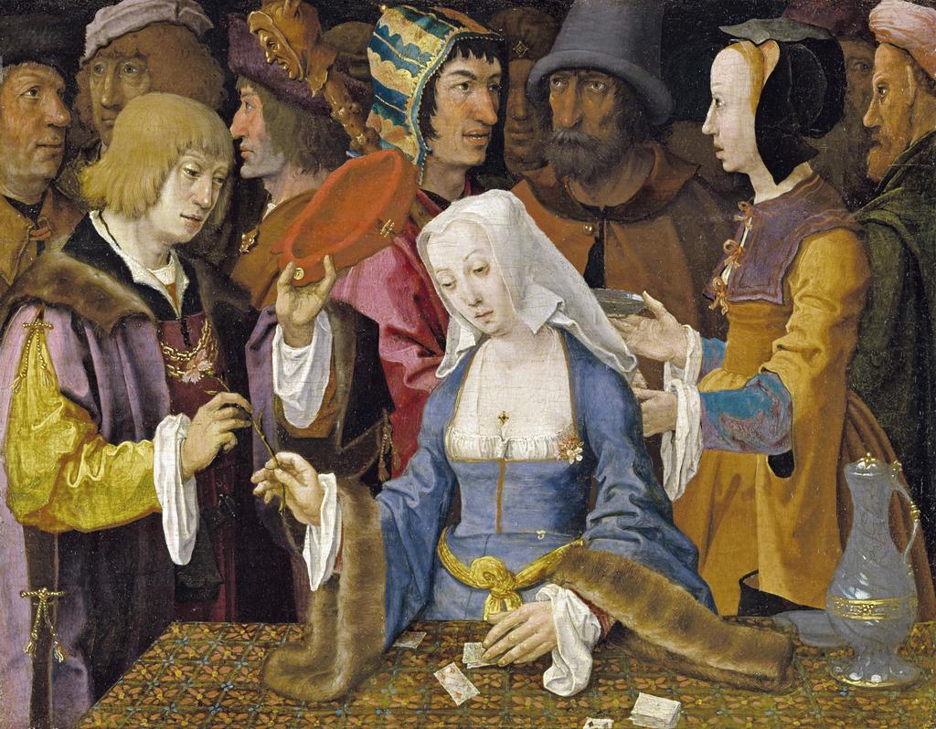 Lucas de Leyde, La Tireuse de cartes, avant 1510. Huile sur bois, 23,5 x 34,8 cm. Paris, musée du Louvre.