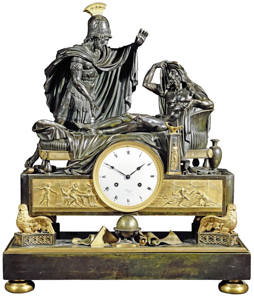 Pendule représentant Periclès au chevet d’Anaxagore, modèle créé en 1807, ciselé par François-Aimé Damerat sur une fonte d’Étienne-Louis Forestier. 