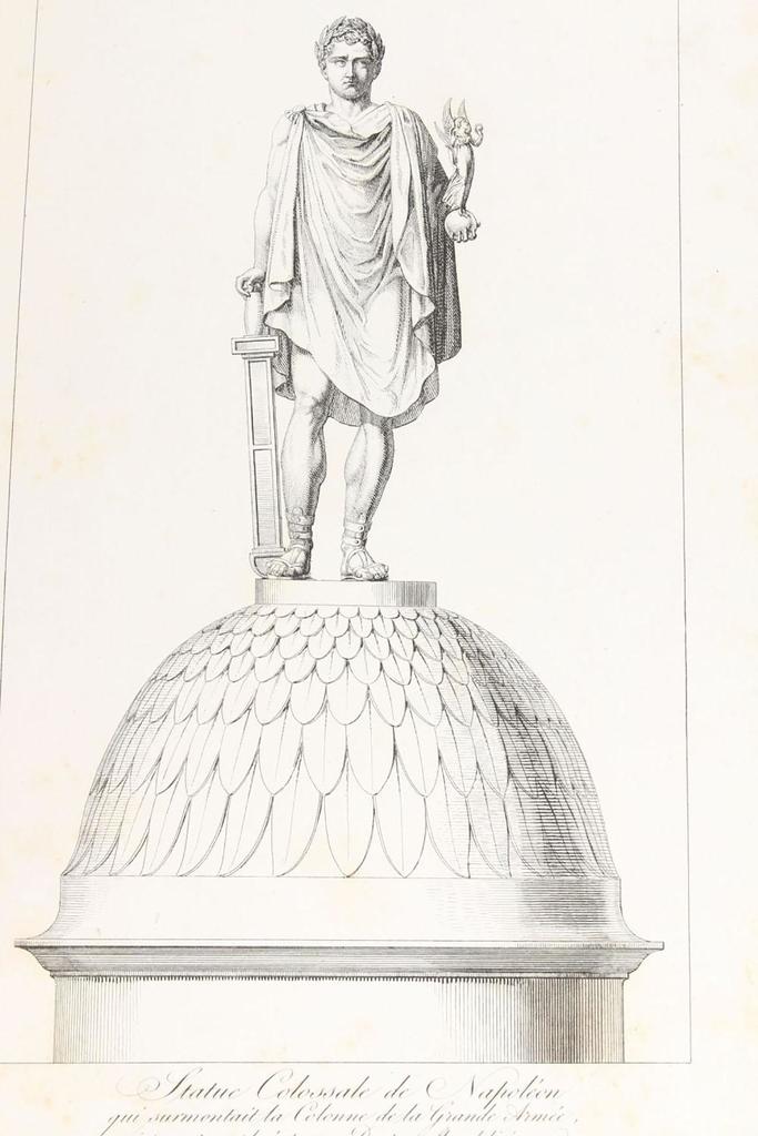 Ambroise Tardieu, gravure montrant Napoléon victorieux, d’après A.-D. Chaudet, sur la colonne de la Grande Armée, place Vendôme. Paris, musée des Arts décoratifs. 