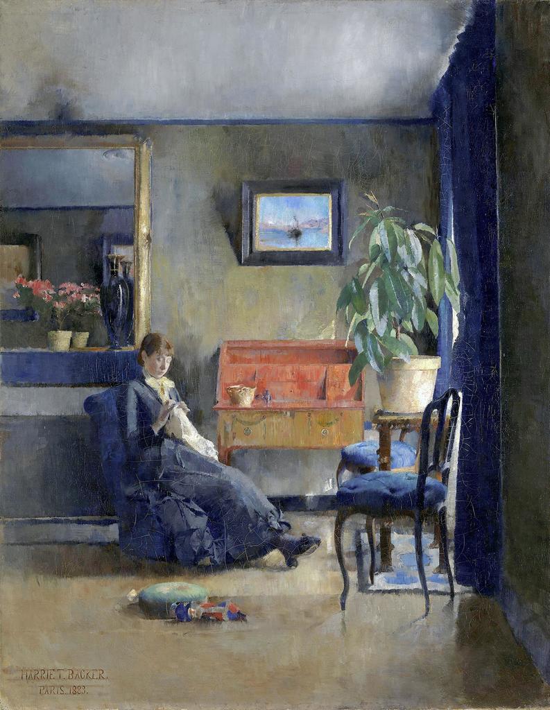 Harriet Backer, Intérieur bleu, 1883. Huile sur toile, 84 x 66 cm. Oslo, National Museum. 