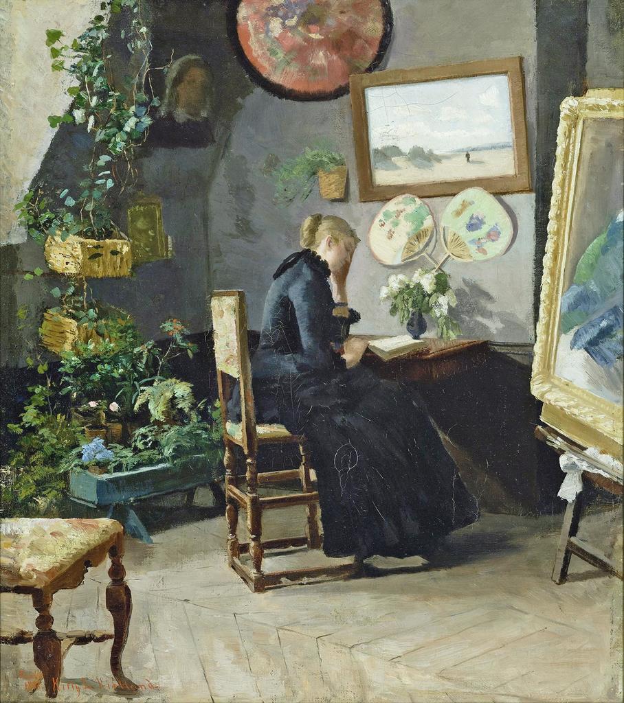 Kitty Kielland (1843-1914), Harriet Backer dans son atelier, Paris, 1883. Huile sur toile, 43 x 37 cm. Lillehammer, Lillehammer Kunstmuseum. 