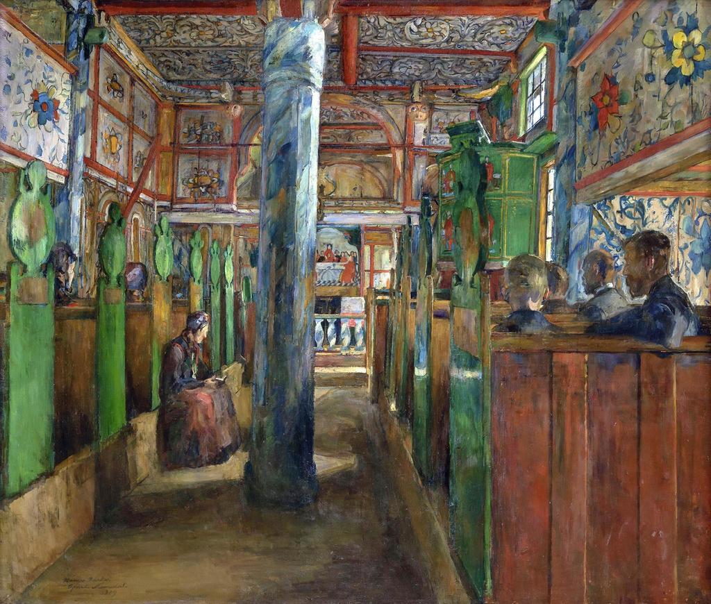 Harriet Backer, Intérieur de la stavkirke d’Udval, 1909. Huile sur toile, 114,7 x 134,8 cm. Bergen, Kode Bergen Art Museum. 