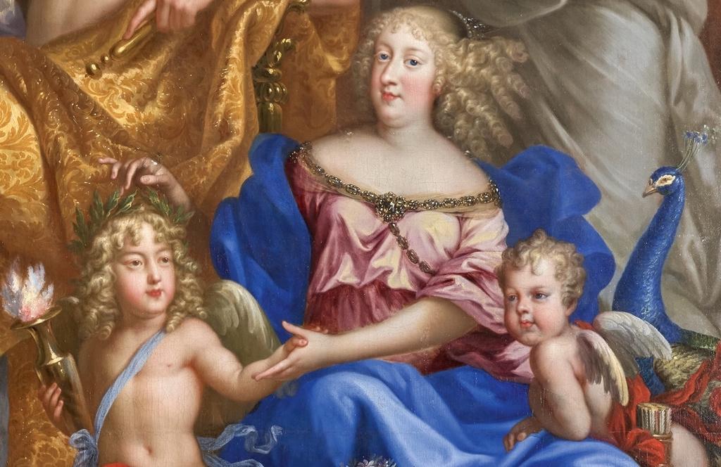 Jean Nocret (1615-1672), La Famille royale dans l’Olympe (détail de Marie-Thérèse et ses enfants), vers 1670. Huile sur toile, 306 x 426,5 cm. Versailles, musée national des châteaux de Versailles et de Trianon.