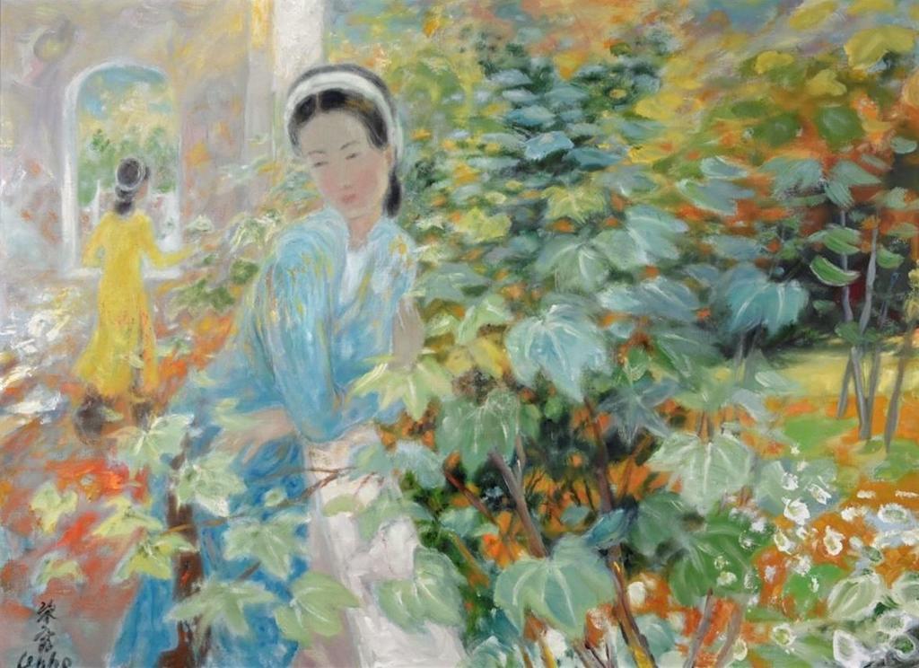 Lê Phô, Femmes au jardin, Paris, 1969. Huile sur toile. Collection particulière.