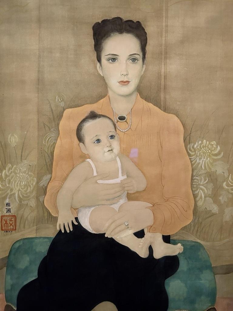 Mai-Thu, Portrait de Mme N.D. et de sa fille, 1941. Couleurs sur soie. Collection particulière. 