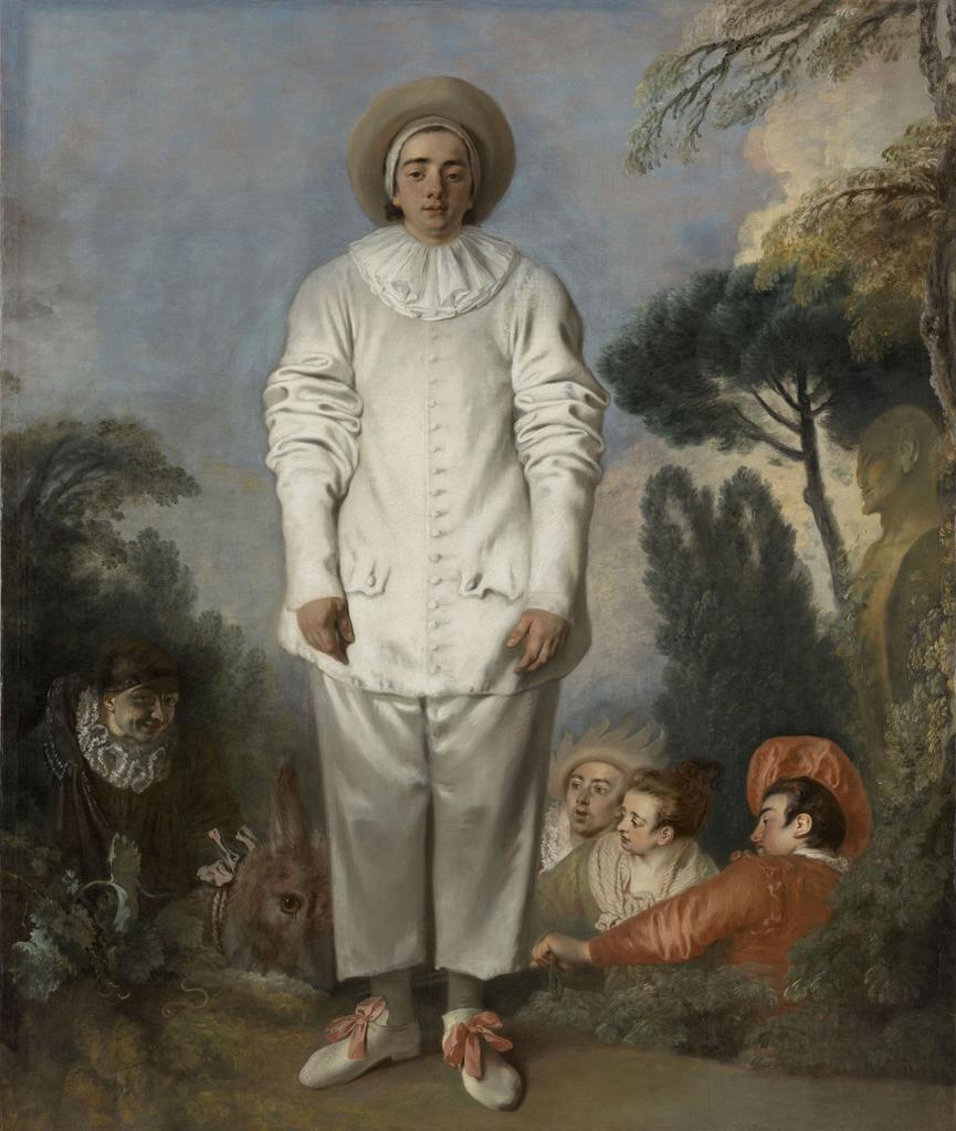 Antoine Watteau (1684-1721), Pierrot, dit autrefois Gilles (après restauration), vers 1719. Huile sur toile, 184 x 155 cm. Paris, musée du Louvre. 