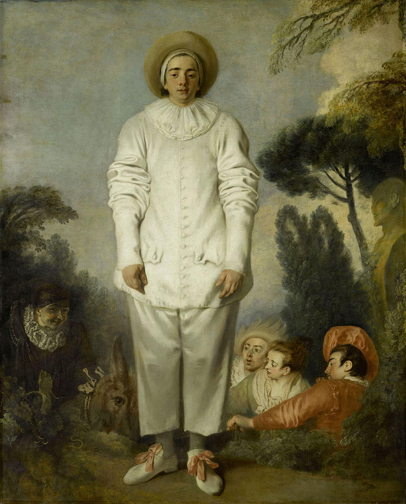 Antoine Watteau (1684-1721), Pierrot, dit autrefois Gilles (avant restauration), vers 1719. Huile sur toile, 184 x 155 cm. Paris, musée du Louvre. 