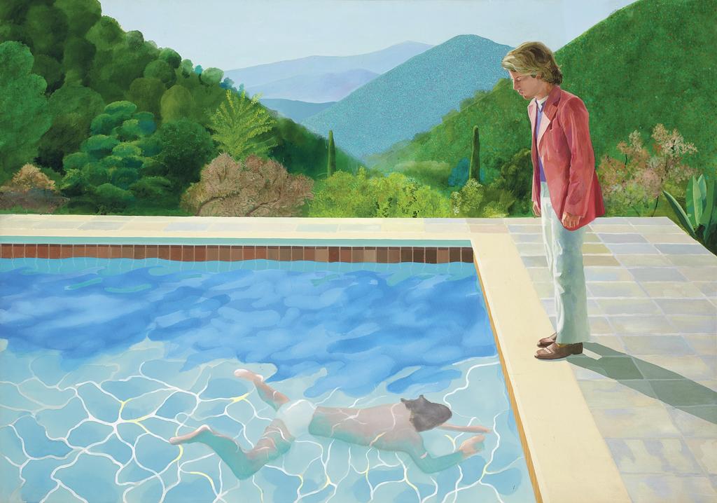 David Hockney (né en 1937), Portrait d’un artiste (piscine avec deux personnages), 1972. Acrylique sur toile, 213,36 x 304,8 cm.