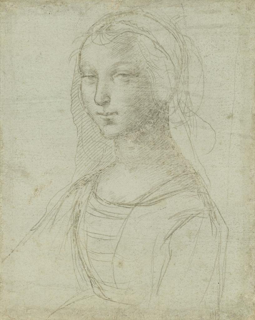 Raffaello Sanzio dit Raphaël (1483-1520), Jeune Femme en buste, vers 1505-1506. Pointes de métal sur papier préparé verdâtre, 12,7 x 10,2 cm. Lille, palais des Beaux-Arts.