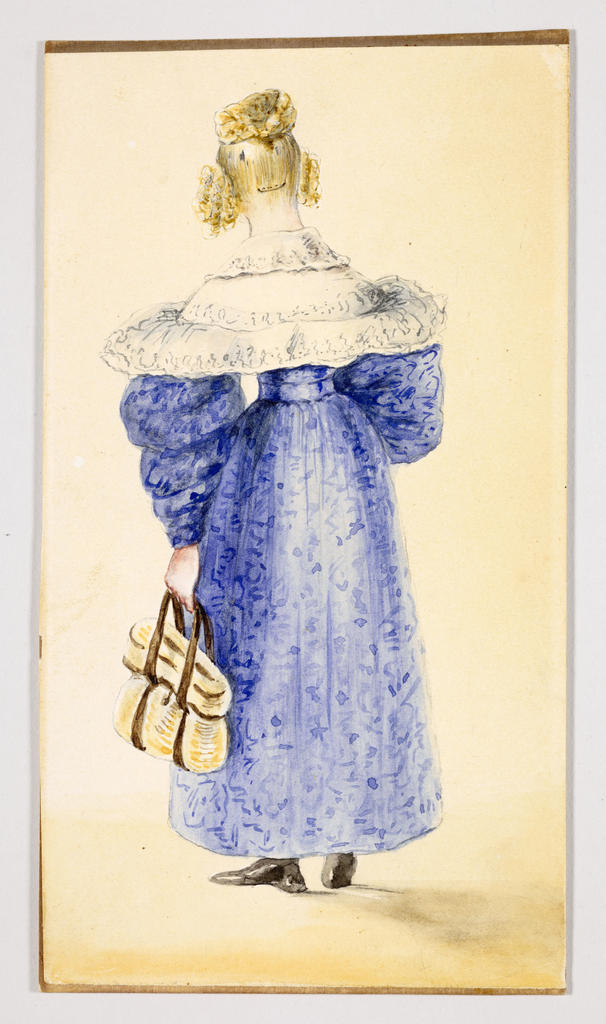 Marie d’Orléans (1813-1839), Portrait en pied de la princesse Louise vue de dos, 1832. Aquarelle, 17 x 9 cm. Chantilly, musée de Condé. 