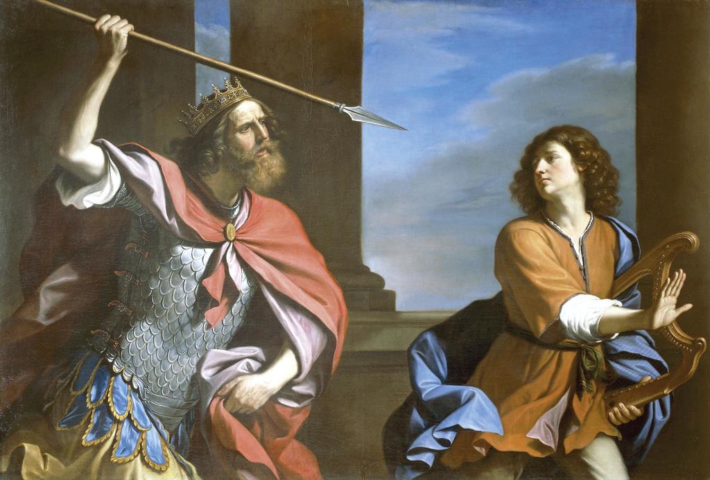 Giovanni Francesco Barbieri, dit Guercino ou Guerchin, Saül et David, dit aussi Saül attaquant David, 1646. Huile sur toile, 147 x 220 cm. Rome, Gallerie Nazionali, Palazzo Barberini.