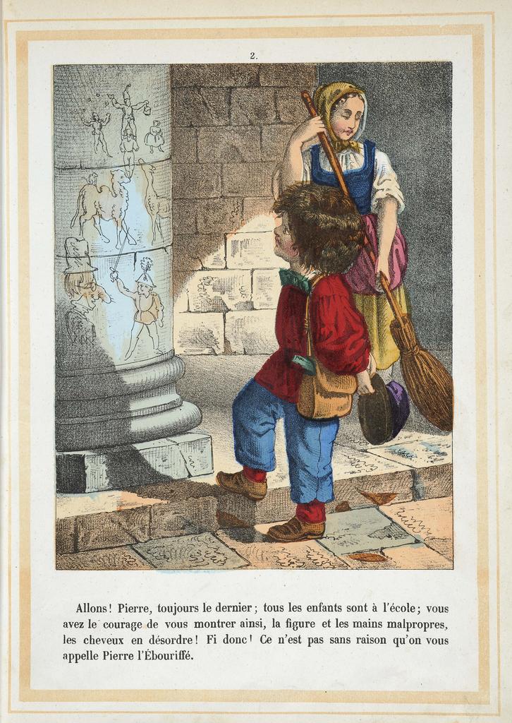 Adaptation de l’emblématique Struwwelpeter à Wissembourg par l’atelier Wentzel en 1869 en douze images parue sous le titre Pierre l’Ébouriffé et le bon Paul. Histoire morale, Strasbourg, Bibliothèque des Musées.