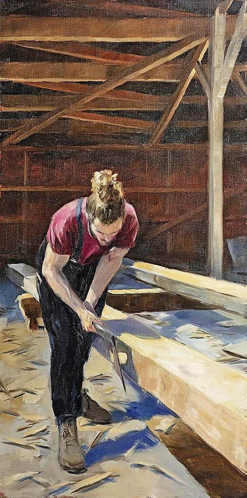 Laurence Bost, Équarrissage d’une poutre à la doloire