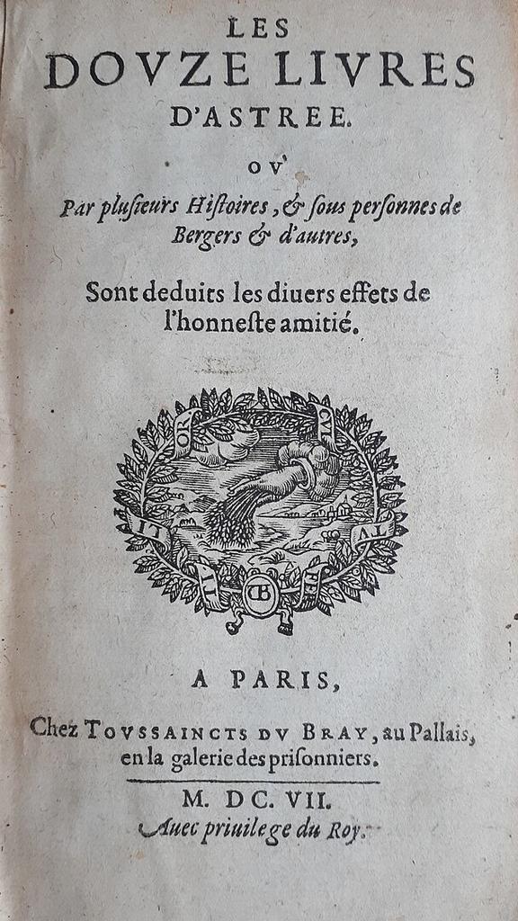 Page de titre de l’édition originale du premier volume de L’Astrée, 1607. 