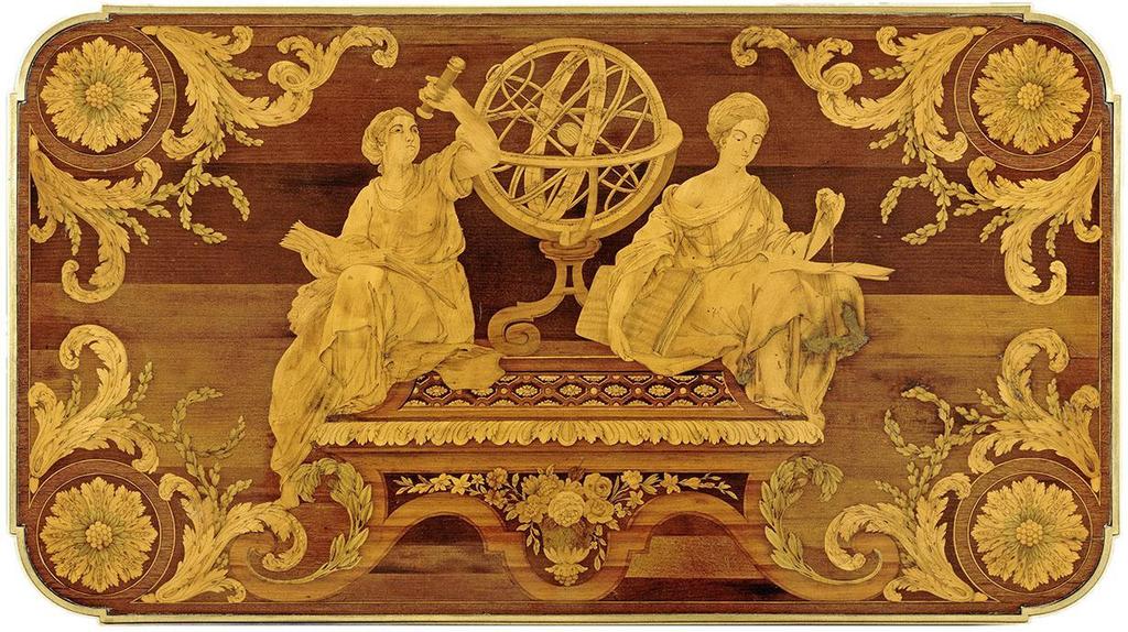 J.-H. Riesener (1734-1806), plateau de la table de Fontanieu exécutée en 1771 avec une des allégories à l’astronomie. Versailles, musée du château, en dépôt à l’hôtel de la Marine. 