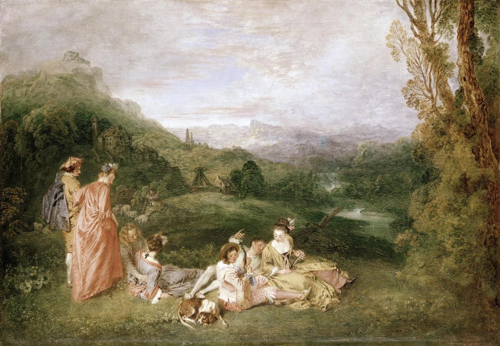 Antoine Watteau, L’Amour paisible, vers 1716-18. Huile sur toile, 56 x 81 cm. Berlin, Stiftung Preussische Schlösser und Gärten Berlin-Brandenburg.