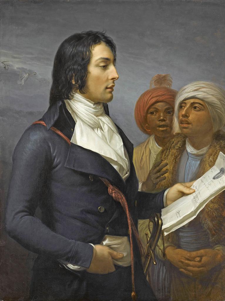 Andrea Appiani (1754-1817), Louis Charles Antoine Desaix lisant un ordre du jour du général Bonaparte à deux Égyptiens, 1800-1801. Huile sur toile, 99,2 x 74,7 cm. Versailles, musée national des châteaux de Versailles et de Trianon. 