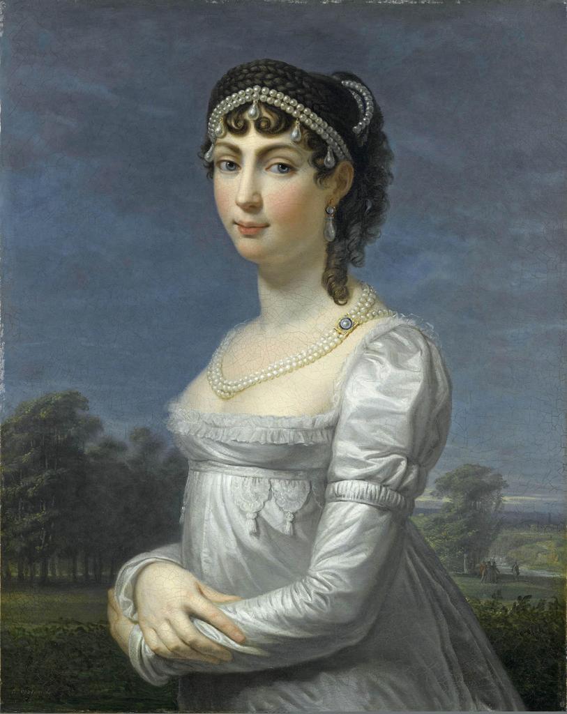 Andrea Appiani (1754-1817), Portrait en buste d’Auguste-Amélie de Bavière avec veste blanche et couronne de perles, 1806-1808. Huile sur toile, 75 x 59 cm. Rueil-Malmaison, musée national des châteaux de Malmaison et de Bois-Préau. 