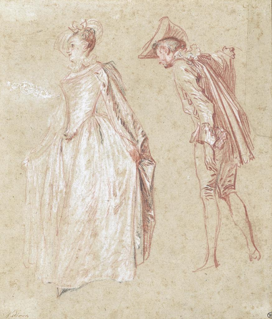 Antoine Watteau, Deux danseurs, tournés vers la gauche, vers 1716‑1717. Trois crayons, 26,9 x 22,9 cm. Weimar, Klassik Stiftung.
