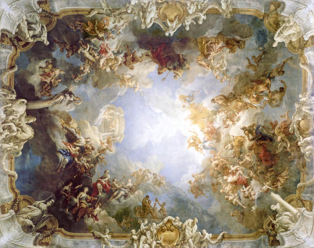 François Lemoyne, L’Apothéose d’Hercule, plafond du salon d’Hercule, 1736. Huile sur toile, 18,5 x 17 m. Versailles, musée national des châteaux de Versailles et de Trianon.