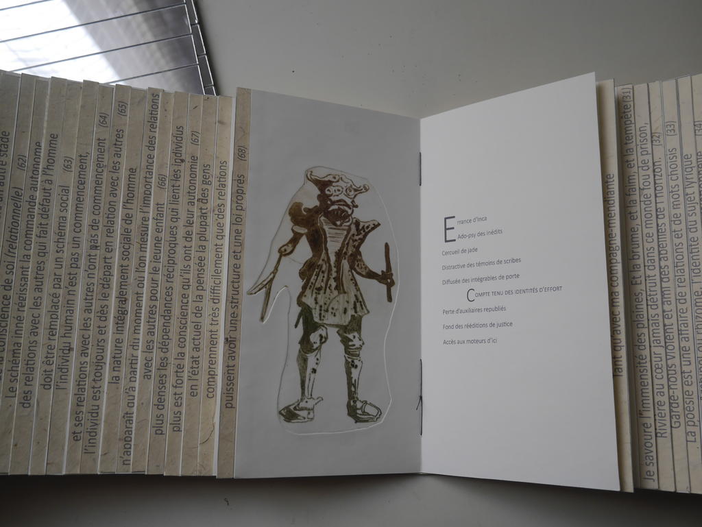 Scopuluche, textes d’Emmanuel Jeuland, gravures et conception Marie-Christine Bourven, Atelier Recto Verso, 2024. Pages intérieures avec une gravure.