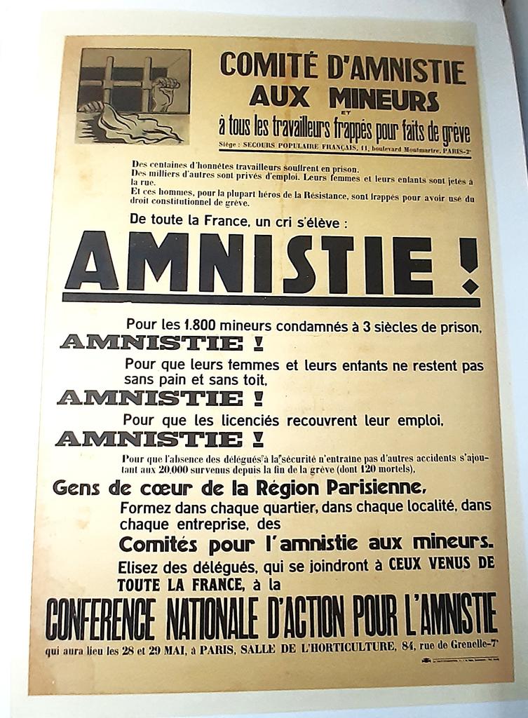Amnistie !, 1947, 120 x 80 cm. Restauration des déchirures et lacunes d’une affiche ancienne (doublage sur papier japon et entoilage). Réalisation Franck Michel. 