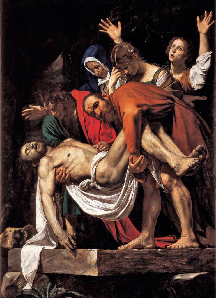Michelangelo Merisi da Caravaggio dit Caravage (1571-1610), La Mise au tombeau, vers 1600-1604. Huile sur toile, 300 x 203 cm. États pontificaux du Vatican, musées du Vatican. 