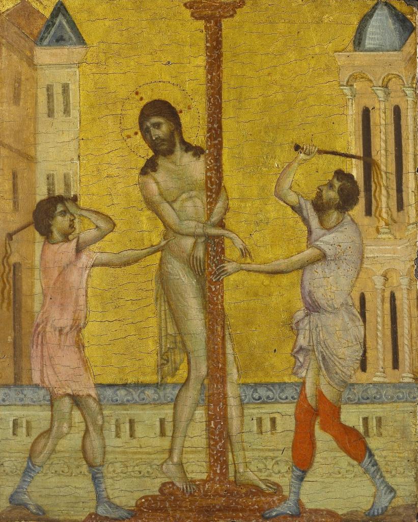 Cenni di Pepo, dit Cimabue, La Flagellation, vers 1285-1290. Peinture sur bois (peuplier), 24,7 x 20 cm. New York, The Frick Collection.