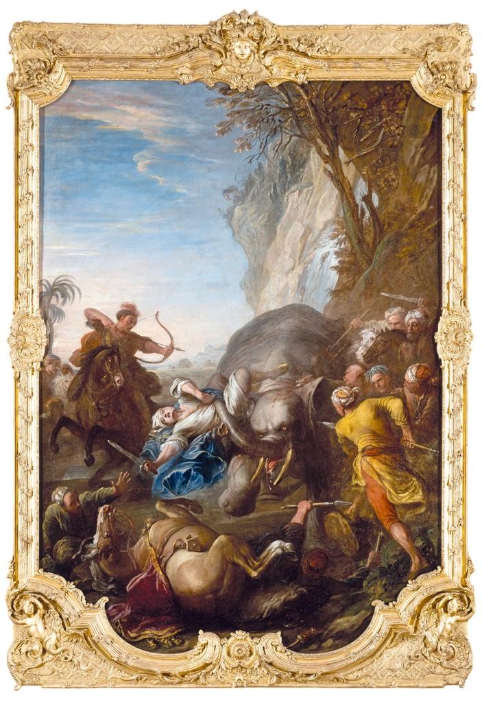 Charles Parrocel, La Chasse de l’éléphant, 1736. Huile sur toile, 183 x 128,5 cm Paris, musée du Louvre, en dépôt au musée de Picardie, Amiens.