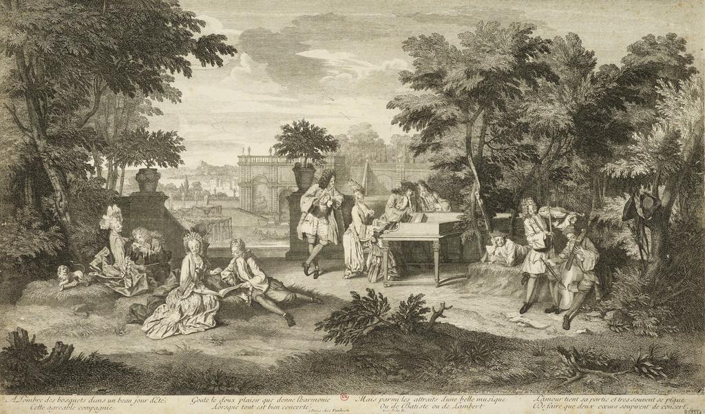 Bernard Picart, Le Concert champêtre, 1709. Gravure au burin, 51,2 × 30,3 cm. Paris, Bibliothèque nationale de France.