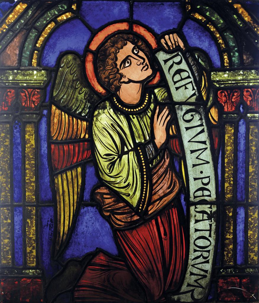 Détail du soubassement d’une verrière de Laurent Charles Maréchal de Metz, 1859, en cours de restauration (octobre 2022).