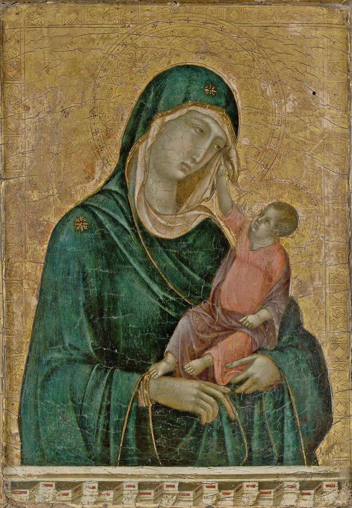 Duccio (actif à partir de 1278, mort en 1319), Vierge à l'Enfant, vers 1290-1300. Tempera sur panneau de peuplier, 27,9 x 21 cm. New York, The Metropolitan Museum of Art.