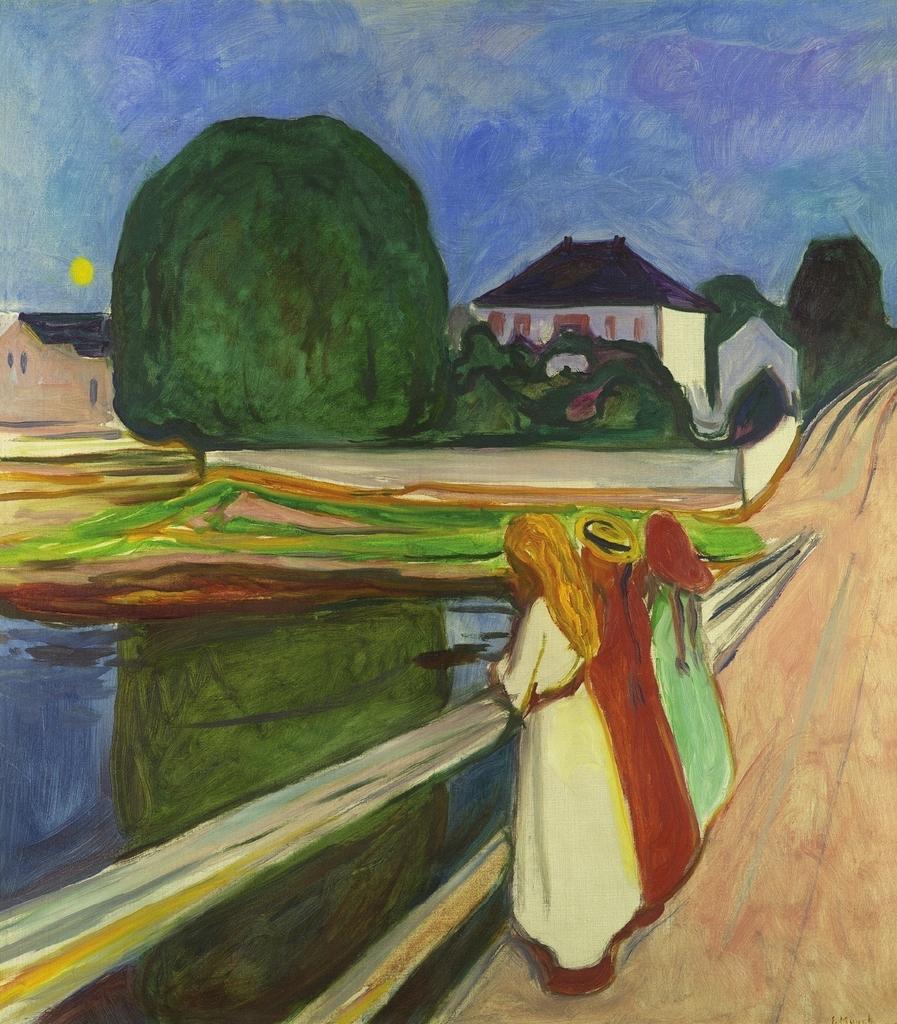 Edvard Munch, Nuit blanche (Filles sur le pont), Osgarstrand, 1903. Huile sur toile, 86 x 75,8 cm. Collection Mikhaïl Morozov, 1903. Moscou, musée d’État des beaux-arts Pouchkine.