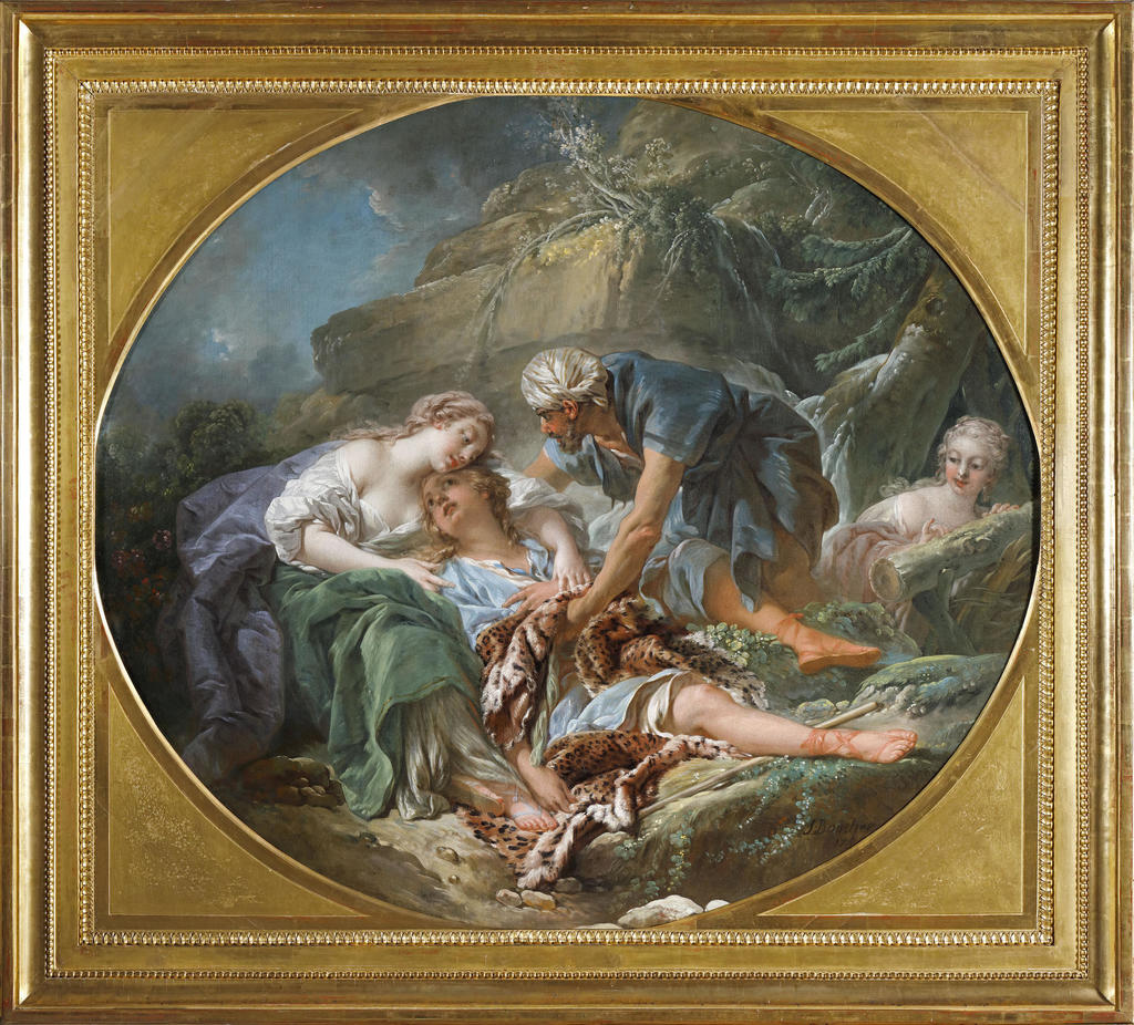 François Boucher, Aminte revenant à la vie dans les bras de Sylvie, 1756. Huile sur toile, 122,5 x 139 cm. Tours, musée des Beaux-Arts.