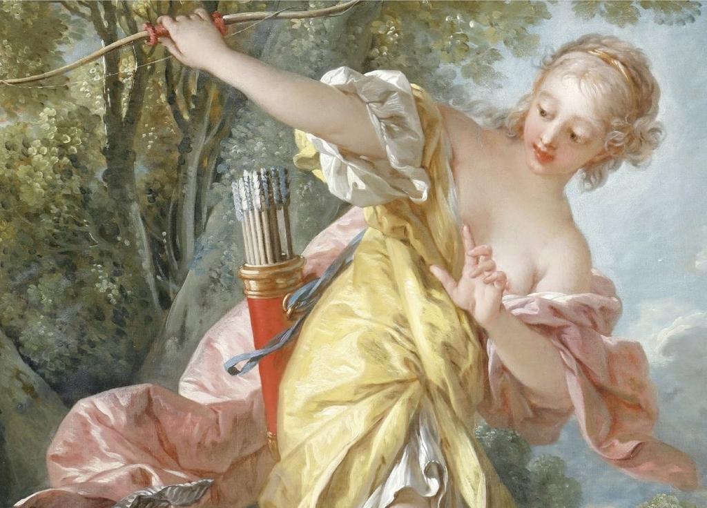 François Boucher, Sylvie fuyant le loup qu’elle a blessé (détail), 1756. Huile sur toile, 123,5 x 134 cm. Tours, musée des Beaux-Arts.