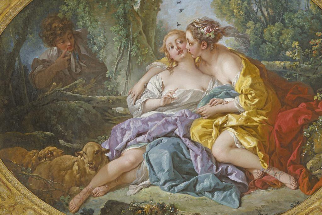 François Boucher, Sylvie guérit Philis de la piqûre d’une abeille (détail), 1755. Huile sur toile, 104,8 x 141,5 cm. Paris, Banque nationale de France.