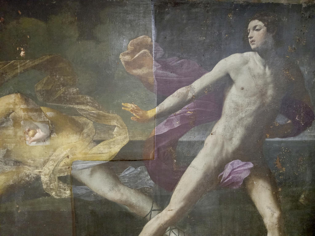 L’Atalante et Hippomène du musée des Beaux-Arts de Libourne en cours de dévernissage. 