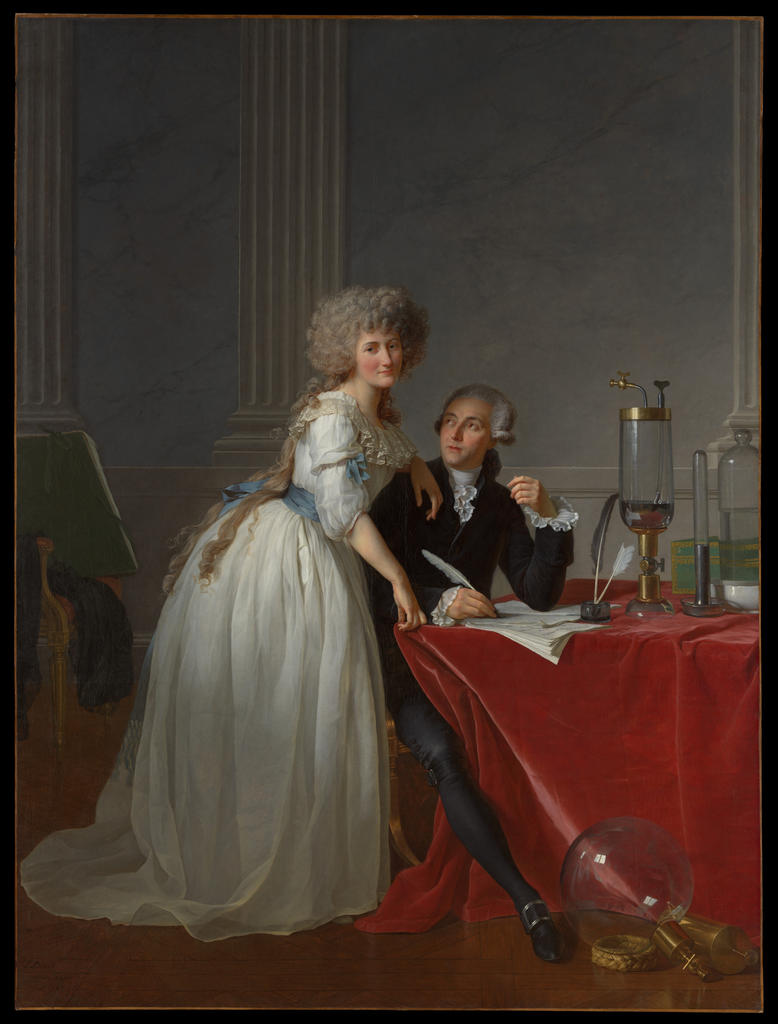 Jacques-Louis David, Antoine Laurent Lavoisier (1743-1794) et Marie-Anne Lavoisier (Marie-Anne Pierrette Paulze, 1758-1836) (après restauration), 1788. Huile sur toile, 259,7 x 194,6 cm. New York, The Metropolitan Museum of Art. Don des époux Wrightsman (1977).