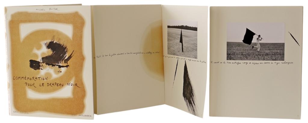 Michel Butor (1926-2016), Commémoration pour le drapeau noir, dessins à huile de lin et encre de Chine de Jean Anguera (né en 1953), Rochegude, Éric Coisel, 2007, n.p., 30,2 x 24,7 cm, 3 ex. (coll. « Mémoires »).