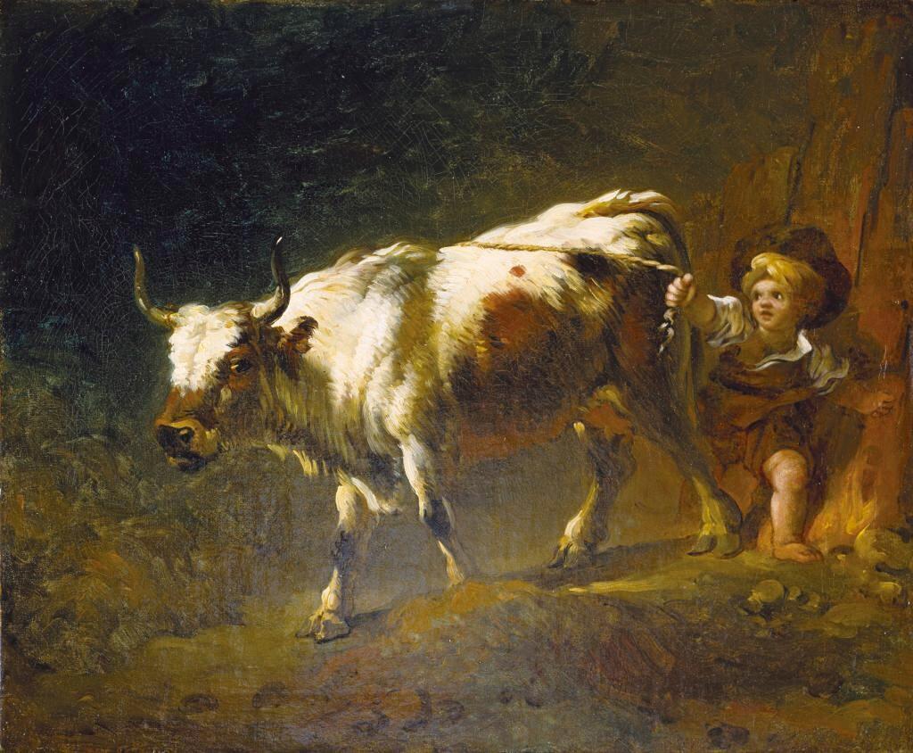 Jean-Honoré Fragonard, Jeune Enfant retenant une vache par sa corde, début des années 1760. Huile sur toile, 54 x 66 cm. Houston, Museum of Fine Arts.