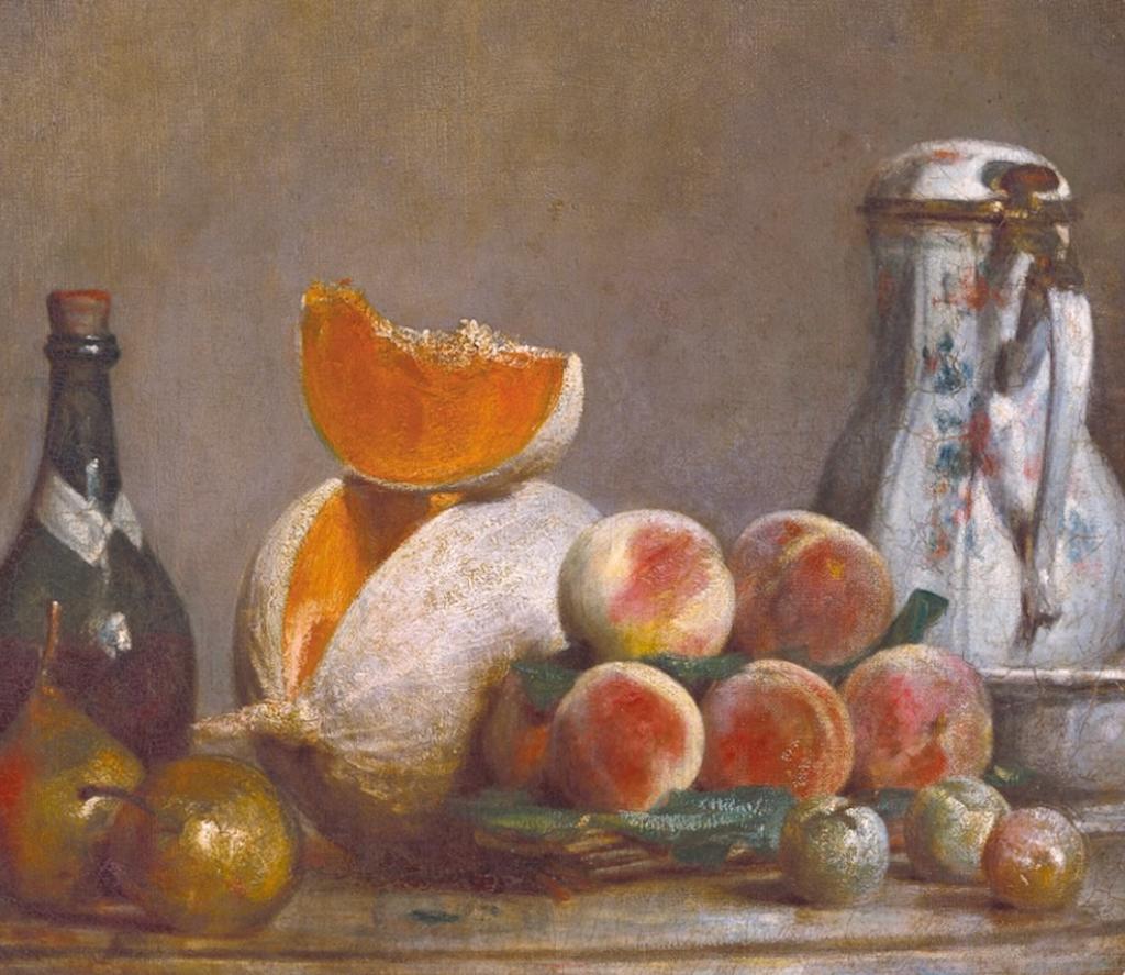 Jean Siméon Chardin, Le Melon entamé, daté 1760 (détail). Huile sur toile, 57 × 51,5 cm. Collection particulière.