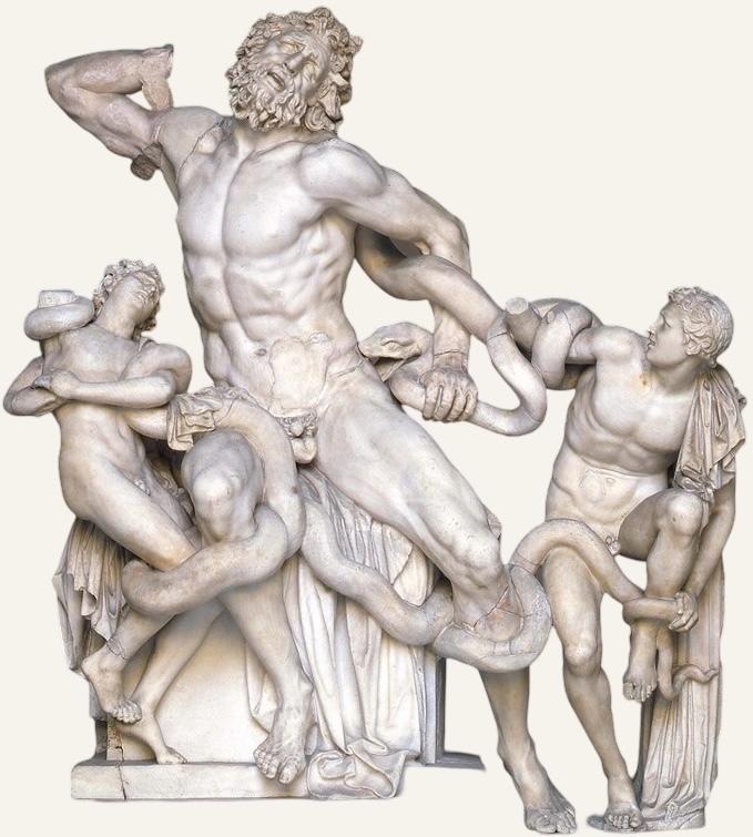 Le Laocoon, copie romaine d'un original grec en bronze, vers 30-40 av. J.-C. Marbre, 242 x 160 cm. États pontificaux du Vatican, musées du Vatican.