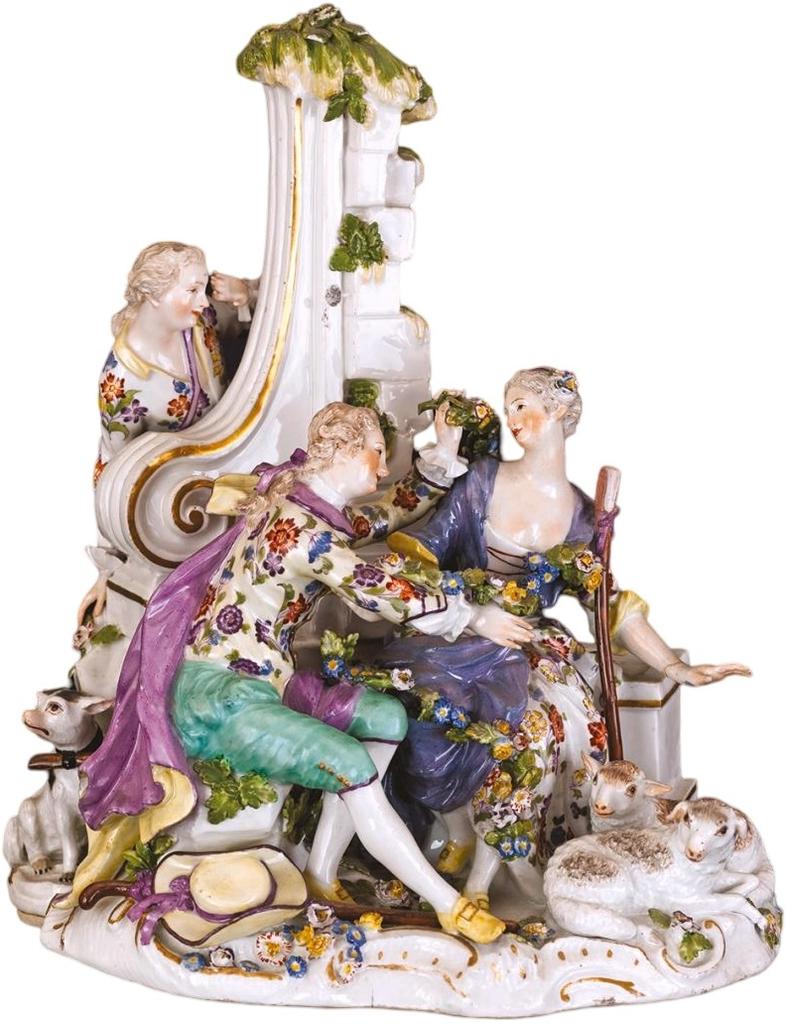 Manufacture de Meissen (Saxe), Johann Joachim Kändler, d’après François Boucher, Le Pasteur galant : Le Jaloux, vers 1762. Porcelaine dure, 25 x 15 x 10 cm. Paris, musée Cognacq-Jay.