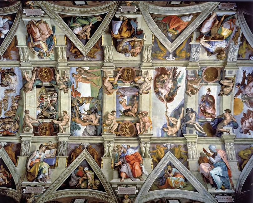 Michel-Ange, Voûte de la chapelle Sixtine (détail), 1508-1512. Fresque, L. 40 m. États pontificaux du Vatican, musées du Vatican.