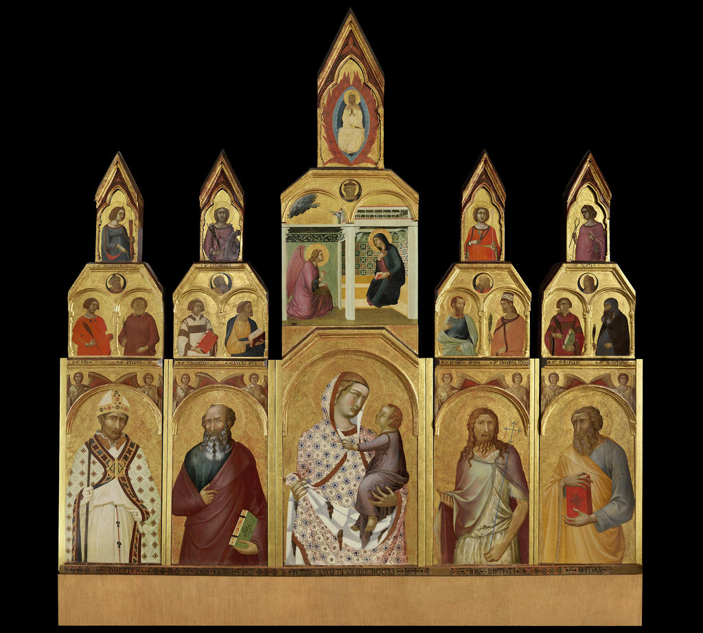 Pietro Lorenzetti (actif à partir de 1306, mort en 1348), polyptyque du maître-autel de l'église Santa Maria della Pieve d'Arezzo, vers 1320. Tempera sur panneau, 312 x 295 x 9 cm. Arezzo, église Santa Maria della Pieve.