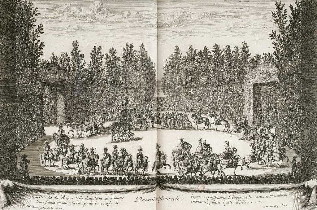 Israël Silvestre, Les Plaisirs de l’Isle enchantée en 1664. Première Journée, 1673. Gravure au burin, ouvrage in-folio. Paris, Bibliothèque nationale de France.