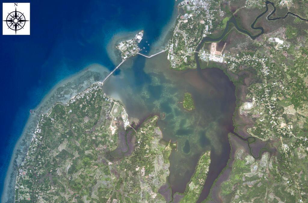 Vue satellite de la baie d’Ambodifotatra sur l’île Sainte-Marie.