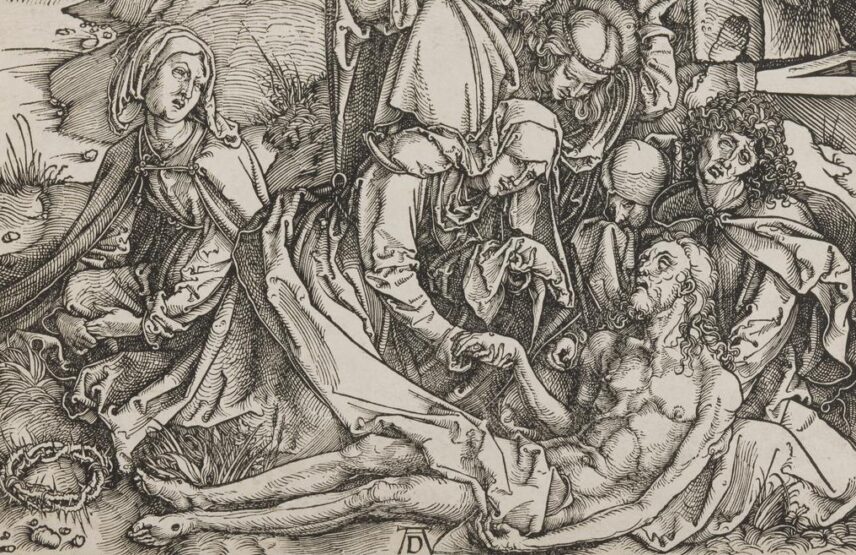Albrecht Dürer (1471-1528), La Déploration sur le Christ mort (vers 1498-1499), détail, bois gravé, estimé entre 4 000 et 5 000 €. Vente Ader du 28 mai 2025. Expert : Hélène Bonafous-Murat.