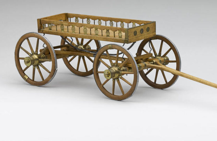 Essai de reconstitution du char funéraire de la tombe de Vix réalisé en 1995. Châtillon-sur-Seine, musée du Pays Châtillonnais - Trésor de Vix. 