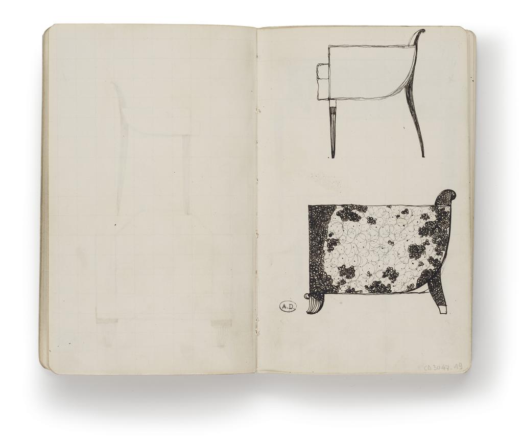 Jacques-Émile Ruhlmann (1879-1933), croquis de chaises, 1917. Papier, encre noire.